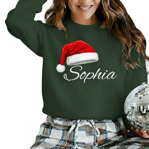 Personalised Christmas Sweatshirt with Custom Name and Santa Hat PW235