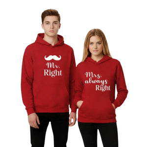 Mr & Mrs Right Valentine’s Day Couple Printed Hoodie
