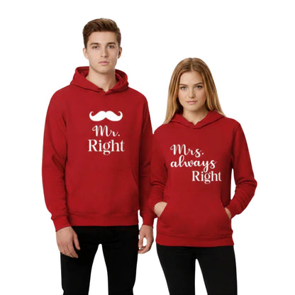 Mr & Mrs Right Valentine’s Day Couple Printed Hoodie