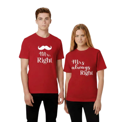 Mr & Mrs Right Valentine’s Day Couple Printed T-Shirt