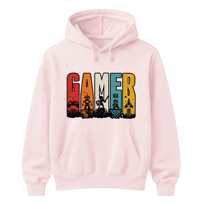 Vintage Retro Stripes Gamer Silhouette Graphic Unisex Hoodie