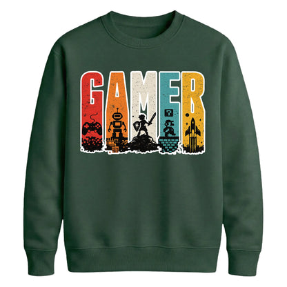 Vintage Retro Stripes Gamer Silhouette Graphic Unisex Sweatshirt