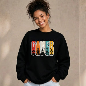 Vintage Retro Stripes Gamer Silhouette Graphic Unisex Sweatshirt