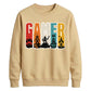 Vintage Retro Stripes Gamer Silhouette Graphic Unisex Sweatshirt