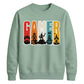 Vintage Retro Stripes Gamer Silhouette Graphic Unisex Sweatshirt