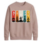 Vintage Retro Stripes Gamer Silhouette Graphic Unisex Sweatshirt