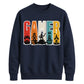 Vintage Retro Stripes Gamer Silhouette Graphic Unisex Sweatshirt