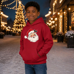 Vintage Winking Santa Claus Face Christmas Kids Hoodie