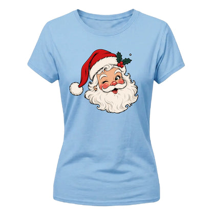 Vintage Winking Santa Graphic Christmas Ladies T-Shirt