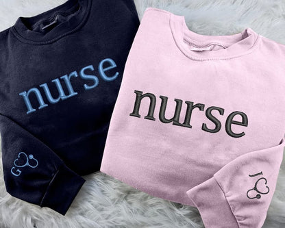 Personalised Embroidered Nurse Sweatshirt, Custom Nurse Initial Matching Sweater, Stethoscope on Sleeve Nurse Doctors Gift,