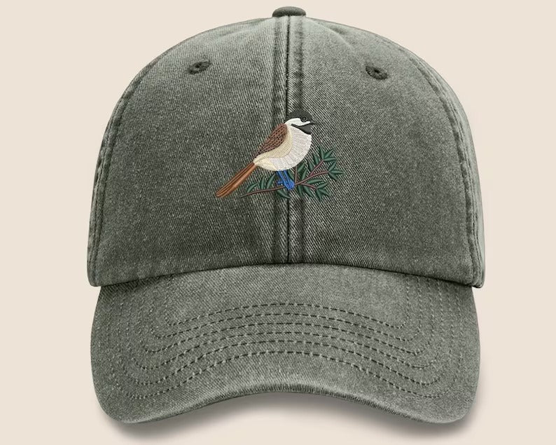 Vintage Cap, CHICKADEE Embroidered Baseball Hat, Wildlife Animal Sun Hats, Embroidery Design Bird On Cap, Cotton Summer Fashion Trucker Hats
