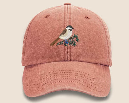 Vintage Cap, CHICKADEE Embroidered Baseball Hat, Wildlife Animal Sun Hats, Embroidery Design Bird On Cap, Cotton Summer Fashion Trucker Hats
