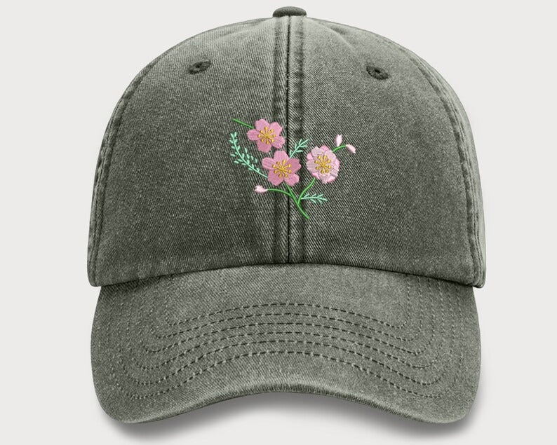 Womens Floral Baseball Cap, Embroidered FLOWER Comfort Colors Sun Hat, Snapback Easy Fit Vintage Cap, Girlfriend Wife Grandma Birthday Gift