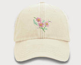 Womens Floral Baseball Cap, Embroidered FLOWER Comfort Colors Sun Hat, Snapback Easy Fit Vintage Cap, Girlfriend Wife Grandma Birthday Gift