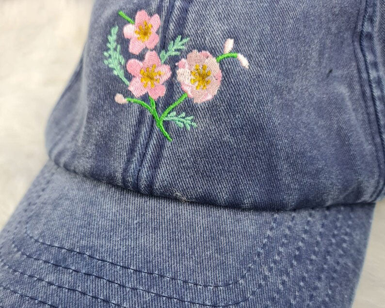 Womens Floral Baseball Cap, Embroidered FLOWER Comfort Colors Sun Hat, Snapback Easy Fit Vintage Cap, Girlfriend Wife Grandma Birthday Gift