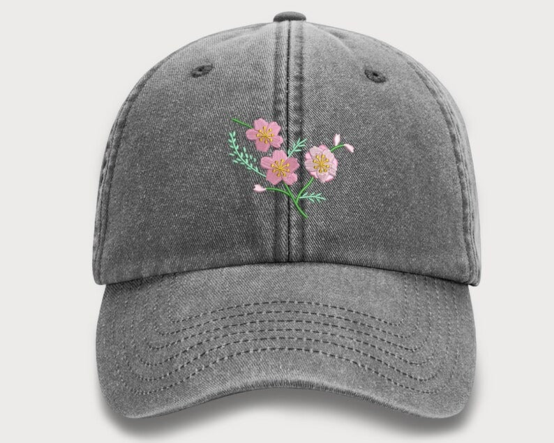 Womens Floral Baseball Cap, Embroidered FLOWER Comfort Colors Sun Hat, Snapback Easy Fit Vintage Cap, Girlfriend Wife Grandma Birthday Gift