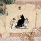 Cat Sweatshirt, Cat On Book Printed Sweater, Wild Flowers Bookish Sweatshirt, Cat Book Lover Pullover Jumper, Comfort Color Shirt, Xmas Gift