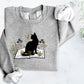 Cat Sweatshirt, Cat On Book Printed Sweater, Wild Flowers Bookish Sweatshirt, Cat Book Lover Pullover Jumper, Comfort Color Shirt, Xmas Gift