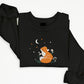 Vintage Aesthetic Fox Moon Art Sweatshirt, Embroidered Floral Daisy Design Unisex Crewneck Sweater, Cute Nature Forest Fox Minimalist Jumper