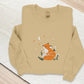 Vintage Aesthetic Fox Moon Art Sweatshirt, Embroidered Floral Daisy Design Unisex Crewneck Sweater, Cute Nature Forest Fox Minimalist Jumper
