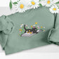 Floral Book Aesthetic Embroidery Cat Sweatshirt, Daisy Flower Crewneck Jumper, Reading Cat Sweatshirt, Cute Bookish Sweater, Cat Lover Gift