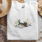 Floral Book Aesthetic Embroidery Cat Sweatshirt, Daisy Flower Crewneck Jumper, Reading Cat Sweatshirt, Cute Bookish Sweater, Cat Lover Gift