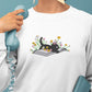 Floral Book Aesthetic Embroidery Cat Sweatshirt, Daisy Flower Crewneck Jumper, Reading Cat Sweatshirt, Cute Bookish Sweater, Cat Lover Gift