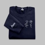 Custom Birth Month Flower Sweatshirt, Embroidered Wildflower With Name Sweater, Crewneck Jumper, Cottagecore Floral Shirt, Mom Dad Nana Gift
