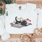 Embroidered Cat Sweatshirt, Cute Kitten On Books Embroider Jumper, Wild Mushrooms Design Embroidered Sweater, Books Reading Cat Lover Outfit