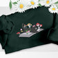 Embroidered Cat Sweatshirt, Cute Kitten On Books Embroider Jumper, Wild Mushrooms Design Embroidered Sweater, Books Reading Cat Lover Outfit
