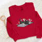 Embroidered Cat Sweatshirt, Cute Kitten On Books Embroider Jumper, Wild Mushrooms Design Embroidered Sweater, Books Reading Cat Lover Outfit