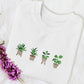 Embroidered Plant Sweatshirt, Green Plant Pots Aesthetic Nature Crewneck Jumper, Botanical Cottagecore Sweater Gardening Plants Lover Outfit