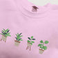 Embroidered Plant Sweatshirt, Green Plant Pots Aesthetic Nature Crewneck Jumper, Botanical Cottagecore Sweater Gardening Plants Lover Outfit