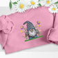 Gnome Sweatshirt, Embroidered Garden Gnome Design Crewneck Sweater, Beautiful Floral Jumper, Comfy Pullover Sweater, Cottagecore Clothing