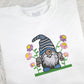 Gnome Sweatshirt, Embroidered Garden Gnome Design Crewneck Sweater, Beautiful Floral Jumper, Comfy Pullover Sweater, Cottagecore Clothing