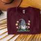 Gnome Sweatshirt, Embroidered Garden Gnome Design Crewneck Sweater, Beautiful Floral Jumper, Comfy Pullover Sweater, Cottagecore Clothing