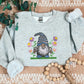 Gnome Sweatshirt, Embroidered Garden Gnome Design Crewneck Sweater, Beautiful Floral Jumper, Comfy Pullover Sweater, Cottagecore Clothing