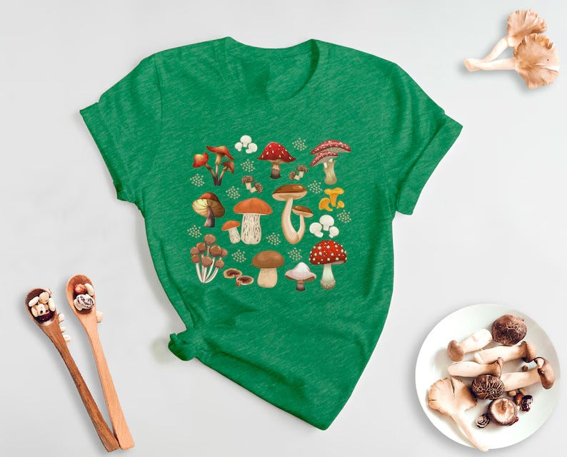 Magic Mushrooms Aesthetic Shirt, Botanical Fungi Plants Printed Unisex T Shirt, Nature Lover Mushrooms Graphic Top, Shroom Cottagecore Shirt