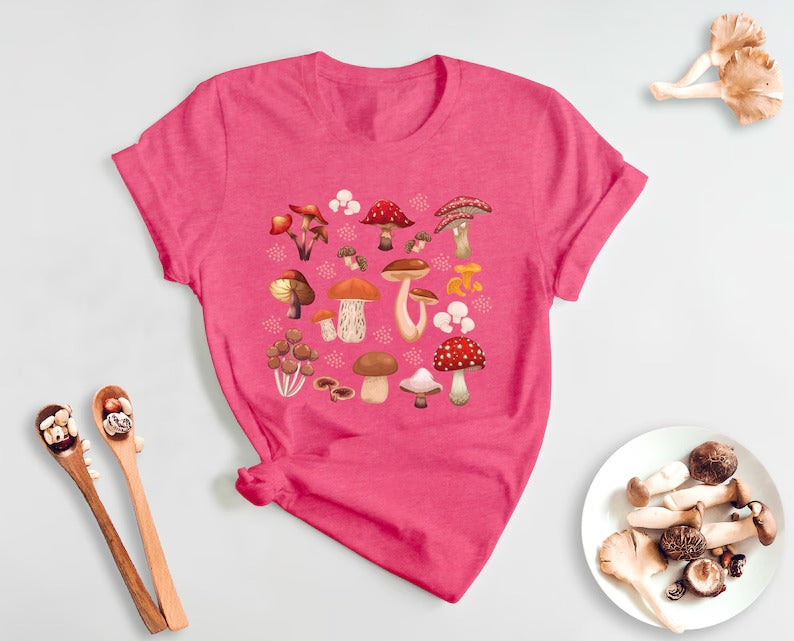 Magic Mushrooms Aesthetic Shirt, Botanical Fungi Plants Printed Unisex T Shirt, Nature Lover Mushrooms Graphic Top, Shroom Cottagecore Shirt