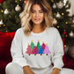 Christmas Pink Trees Crewneck Jumper, Christmas Matching Family Sweatshirt, Pink Xmas Trees Decorated Design Print Sweater, Comfy Unisex Top