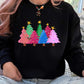 Christmas Pink Trees Crewneck Jumper, Christmas Matching Family Sweatshirt, Pink Xmas Trees Decorated Design Print Sweater, Comfy Unisex Top