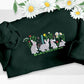 Aesthetic Rabbits Sweatshirt, Embroidered Flowers Crewneck Sweater, Cute Animal Embroidery Pullover Jumper, Birthday Gift, Nature Lover Gift