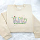 Aesthetic Rabbits Sweatshirt, Embroidered Flowers Crewneck Sweater, Cute Animal Embroidery Pullover Jumper, Birthday Gift, Nature Lover Gift