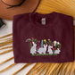 Aesthetic Rabbits Sweatshirt, Embroidered Flowers Crewneck Sweater, Cute Animal Embroidery Pullover Jumper, Birthday Gift, Nature Lover Gift