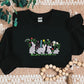Aesthetic Rabbits Sweatshirt, Embroidered Flowers Crewneck Sweater, Cute Animal Embroidery Pullover Jumper, Birthday Gift, Nature Lover Gift