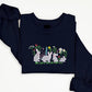 Aesthetic Rabbits Sweatshirt, Embroidered Flowers Crewneck Sweater, Cute Animal Embroidery Pullover Jumper, Birthday Gift, Nature Lover Gift