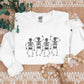 Embroidered Sweatshirt, Dainty Skeleton Halloween Crewneck Jumper, Dancing Skull Cool Bony Structure Cool Sweater