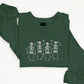 Embroidered Sweatshirt, Dainty Skeleton Halloween Crewneck Jumper, Dancing Skull Cool Bony Structure Cool Sweater