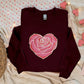 Embroidered Rose Heart Crewneck Sweater, Matching Couple Valentines Sweatshirt, Floral Love Heart Jumper, Special Valentines Matching Outfit