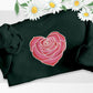 Embroidered Rose Heart Crewneck Sweater, Matching Couple Valentines Sweatshirt, Floral Love Heart Jumper, Special Valentines Matching Outfit